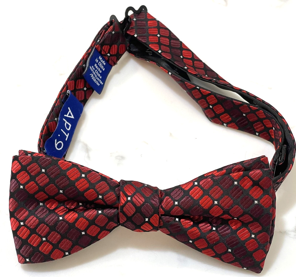APT.9 Bow Tie Mens One Size Red Polyester Formal Adjustable Pre-Tied Geometric